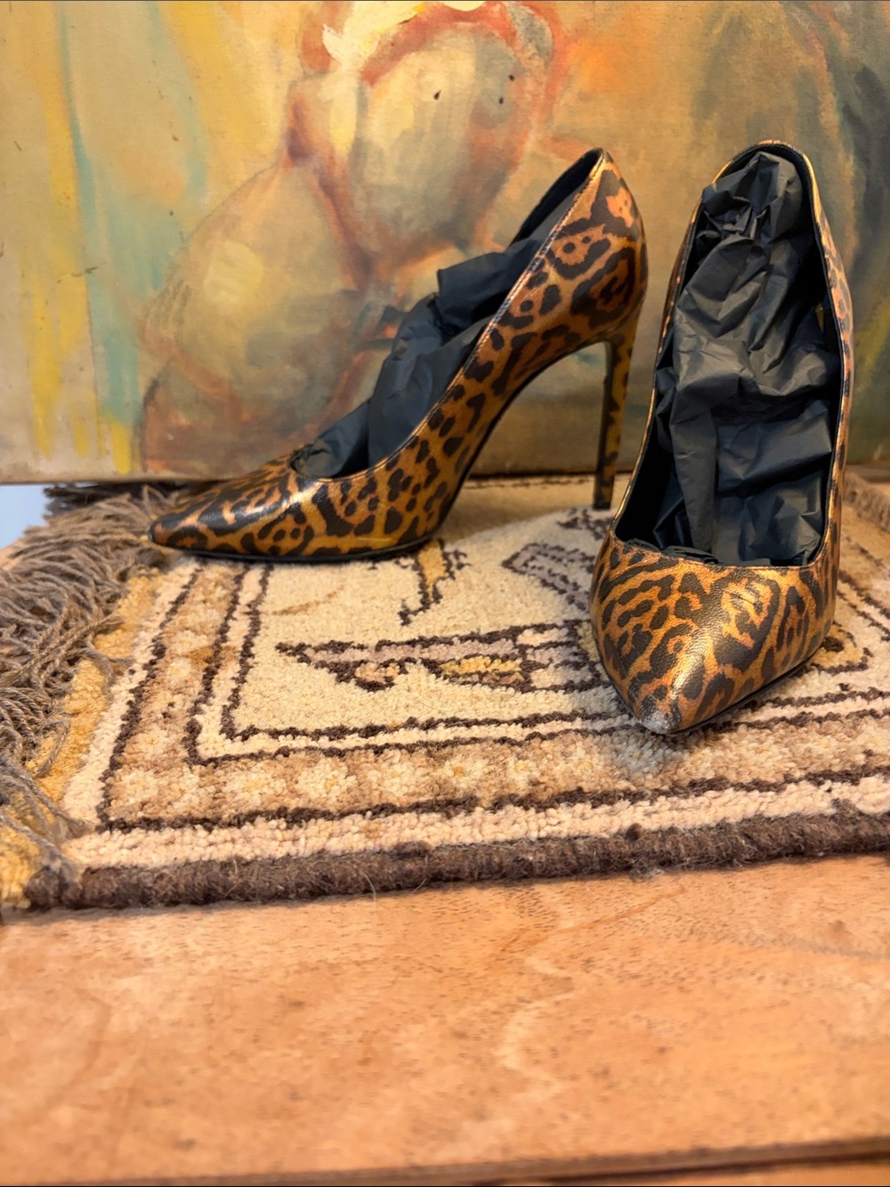 YSL SAINT LAURENT Leopard Print Pointed-Toe Stiletto Pumps SZ 36